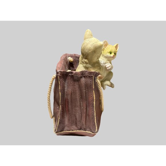 Vintage Cat in Bag Large Figure Two Tabby Cats - Picture 2 of 6